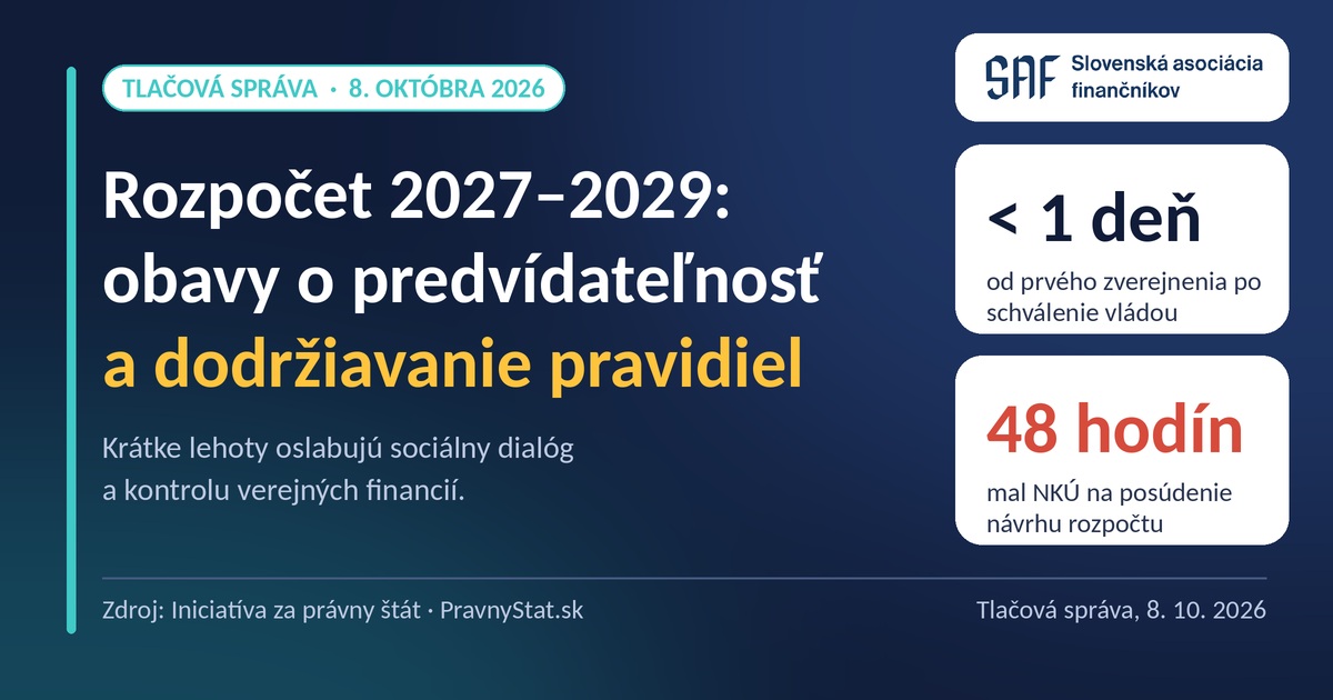 Iniciatíva za právny štát upozorňuje na predvídateľnosť a dodržiavanie pravidiel pri príprave štátneho rozpočtu
